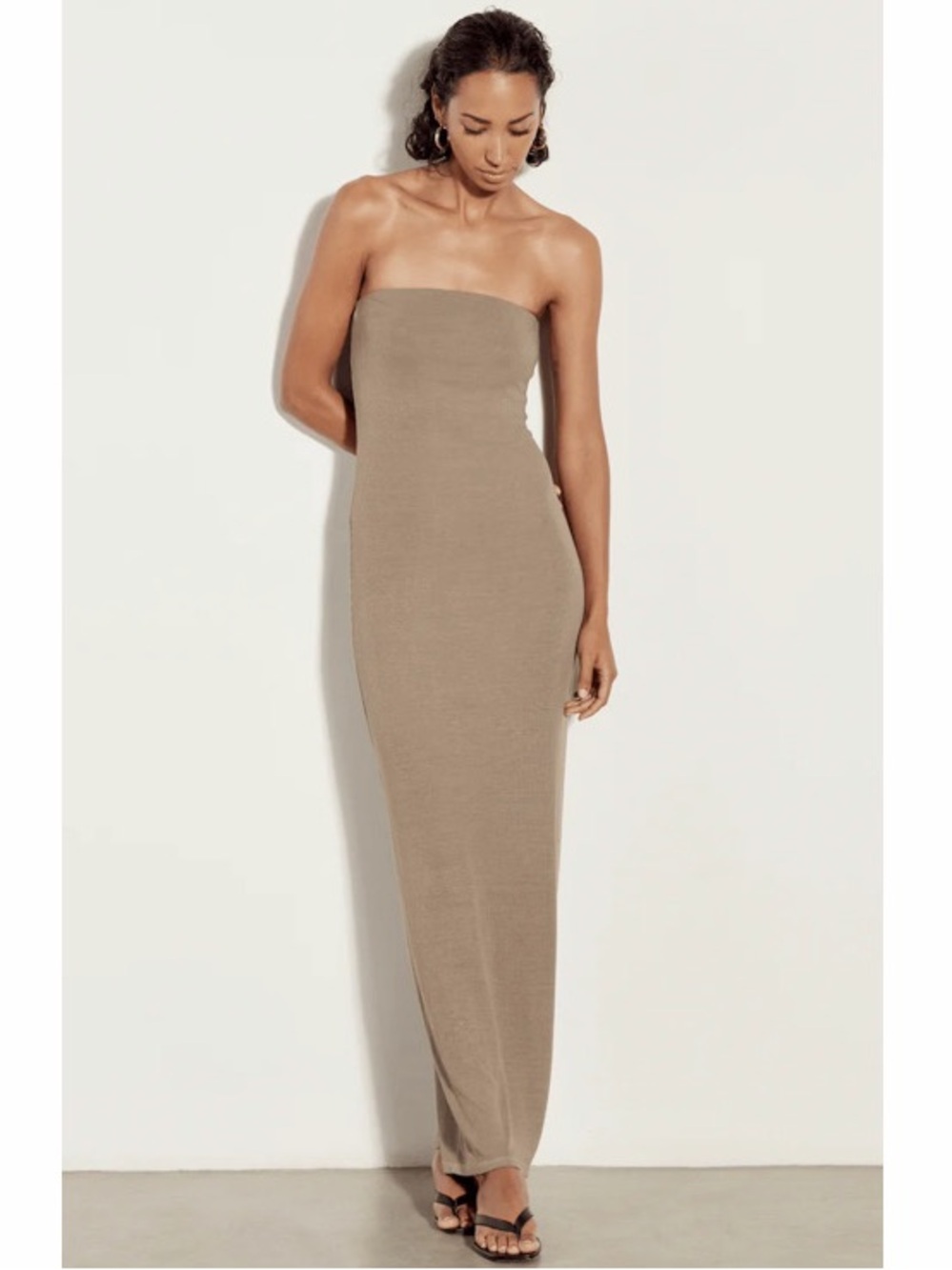 Enza Costa Silk Rib Strapless Midi Dress in Oliveβ Oil Womens Size XL
